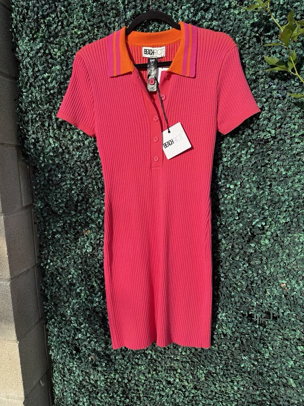 Beach Riot Pink Presley knit polo dress Size L preppy tenniscore country club